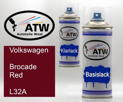 Volkswagen, Brocade Red, L32A: 400ml Sprühdose + 400ml Klarlack - Set, von ATW Autoteile West.